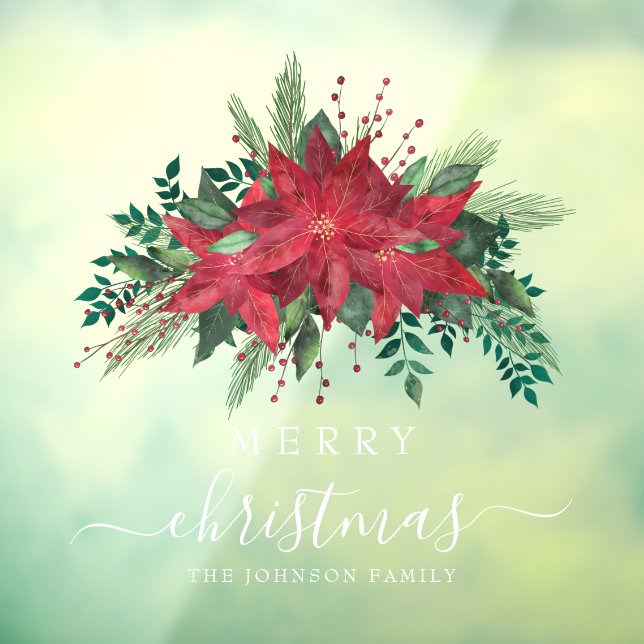 Red Poinsettia Floral Merry Christmas  Window Cling (Sheet 3)