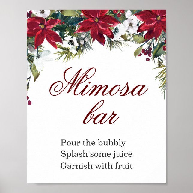 Red Poinsettia Floral Mimosa Bar Sign Poster (Front)
