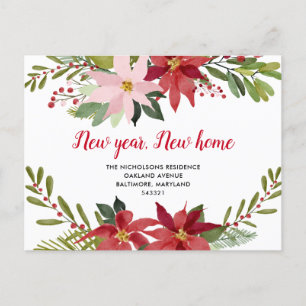 Red Poinsettia Floral New Home We Have Moved Announcement Postcard