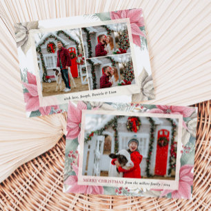 Red Poinsettia Floral Photo Merry Christmas Holiday Card