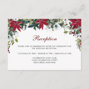 Red Poinsettia Floral Wedding Reception Details Enclosure Card