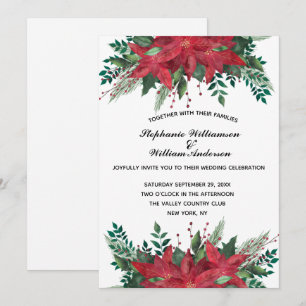 Red Poinsettia Floral Winter Christmas Wedding In Invitation