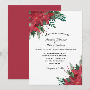 Red Poinsettia Floral Winter Christmas Wedding Invitation