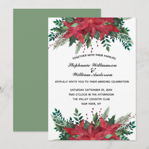 Red Poinsettia Floral Winter Christmas Wedding  Invitation