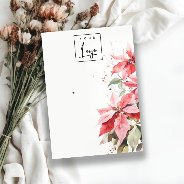 Red Poinsettia Florals Logo Earring Stud Holder Business Card (Creator Uploaded)