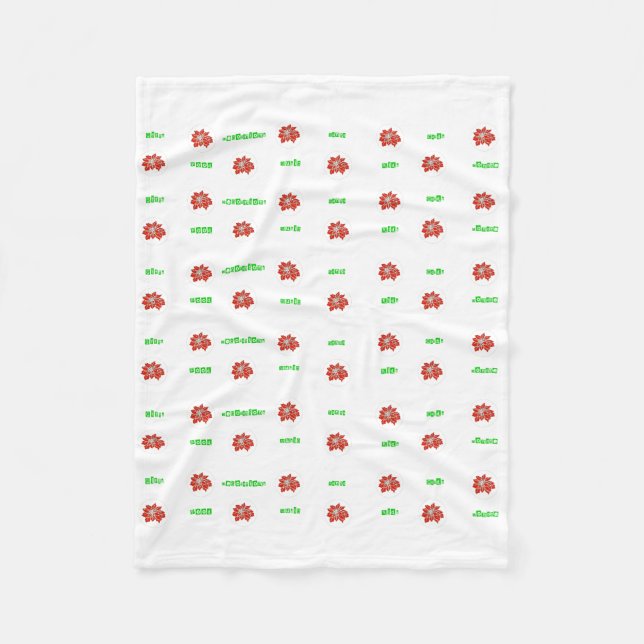 Red Poinsettia Flower and Green Holiday Blanket (Front)