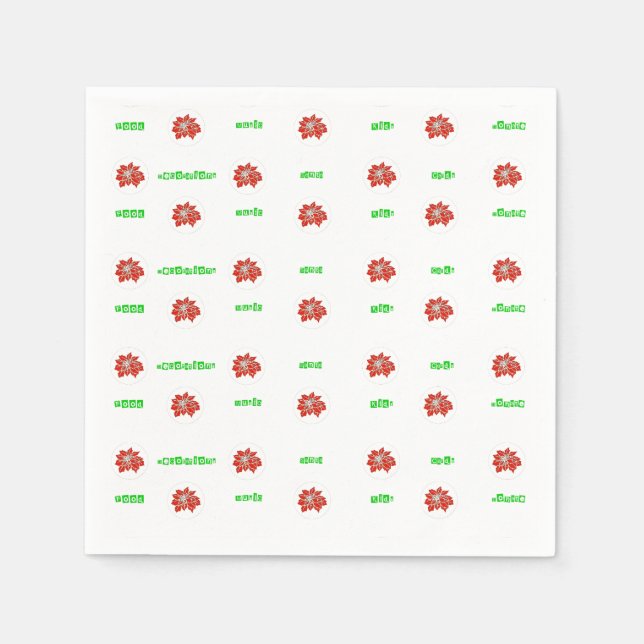 Red Poinsettia Flower and Green Holiday Napkin (Front)