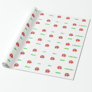 Red Poinsettia Flower and Green Words Wrapping Wrapping Paper