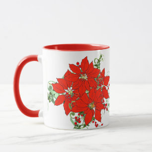 Red Poinsettia Flower Ceramic Mug