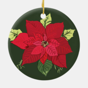 Red Poinsettia Flower Christmas Ceramic Tree Decoration