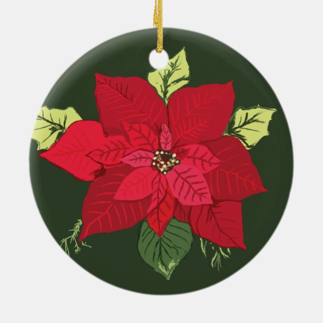 Red Poinsettia Flower Christmas Ceramic Tree Decoration (Back)