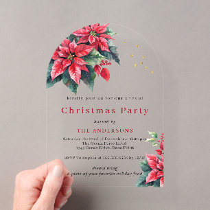 Red Poinsettia flower Christmas party Acrylic Invitations