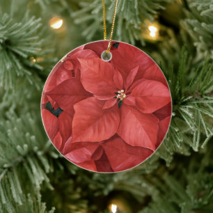 Red Poinsettia Flower Christmas Trees Ceramic Tree Decoration