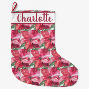 Red Poinsettia Flower Large Christmas Stocking
