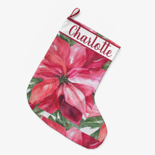 Red Poinsettia Flower Large Christmas Stocking