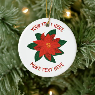 Red Poinsettia flower personalised Christmas Ceramic Tree Decoration
