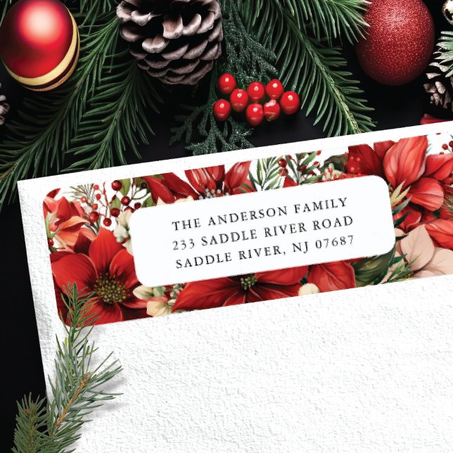Red Poinsettia Flower Return Address Label (Creator Uploaded)