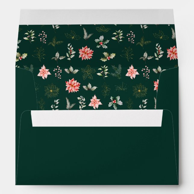 Red Poinsettia Flowers on Dark Green Envelope (Back (Bottom))
