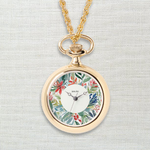 Red Poinsettia Flowers Pretty Floral Christmas Watch