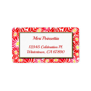 Red Poinsettia Gold Frame Editable Address Label