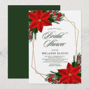 Red Poinsettia Greenery Christmas Bridal Shower Invitation