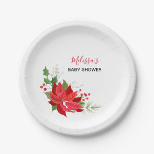 Red Poinsettia Hanging Ornaments Dessert  Paper Plate