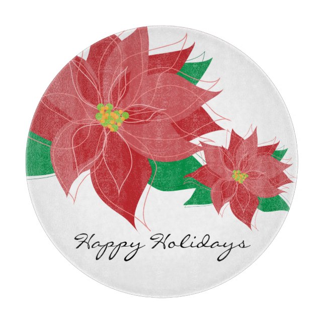 Red Poinsettia Happy Holidays Cutting Board (Front)
