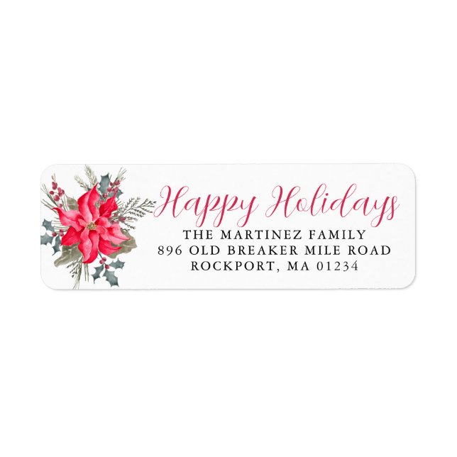 Red Poinsettia Happy Holidays Return Address (Front)