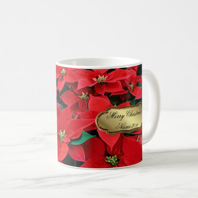 Red Poinsettia Holiday Coffee Mug (Front Right)