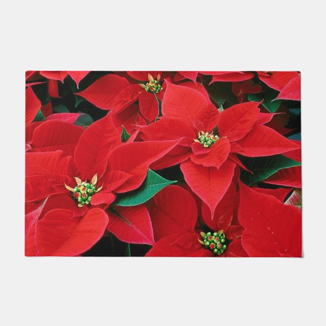Red Poinsettia Holiday Doormat (Front)