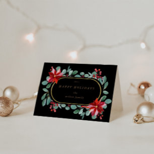 Red Poinsettia Holiday Floral Monogram Folded Card