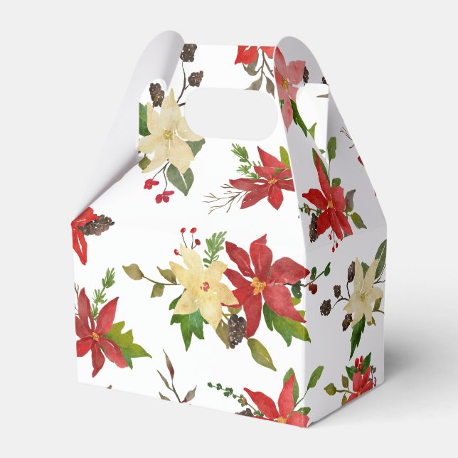 Red Poinsettia Holiday Floral Pattern Favour Box (Front Side)