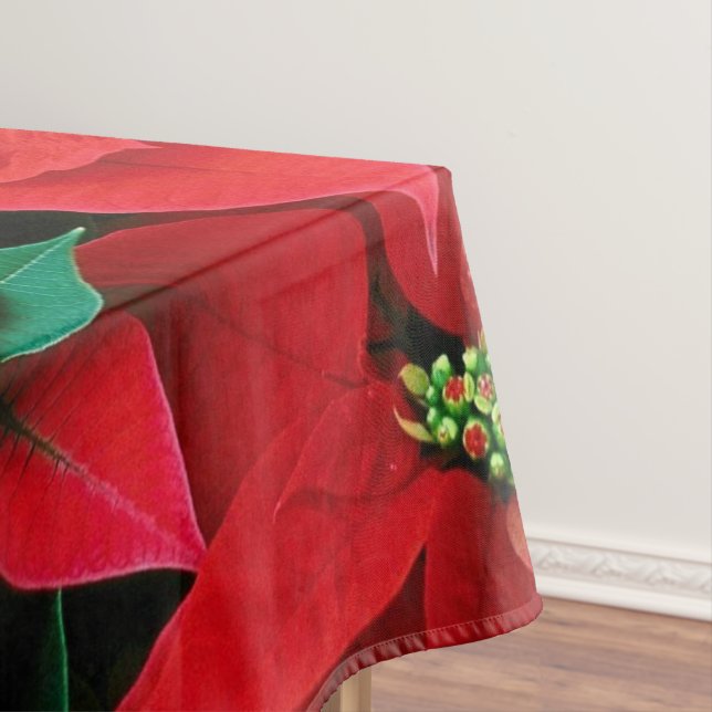 Red Poinsettia Holiday Tablecloth (In Situ)