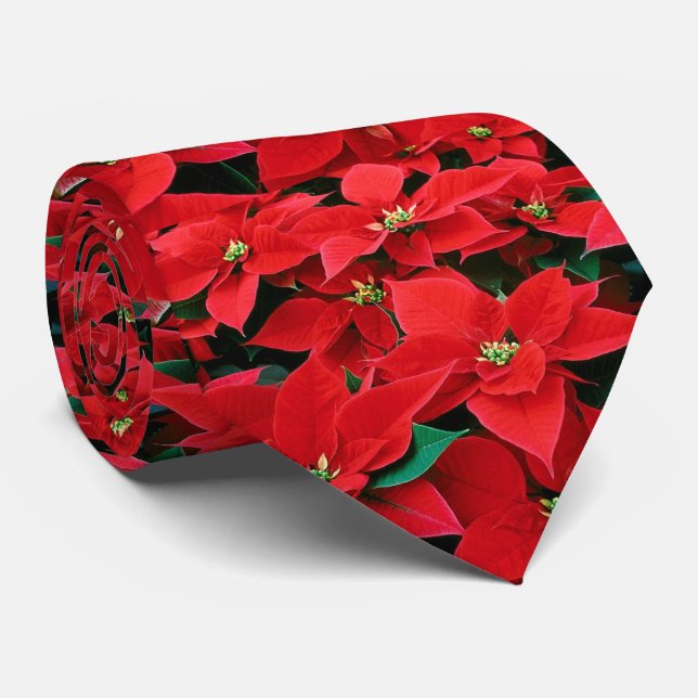 Red Poinsettia Holiday Tie (Rolled)