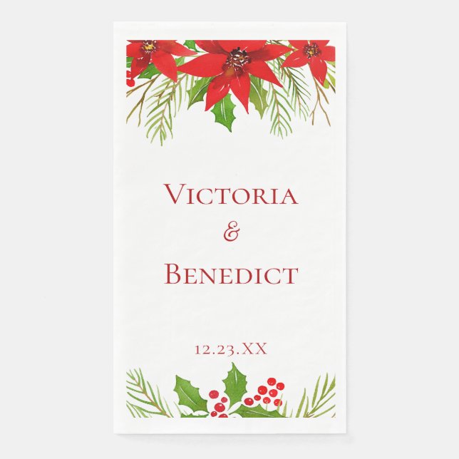 Red Poinsettia Holiday Wedding Customized Napkin (Front)