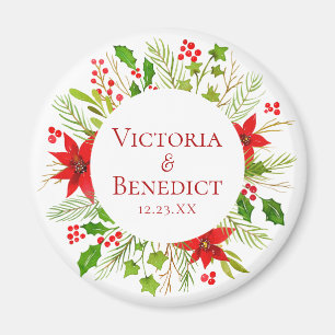 Red Poinsettia Holiday Wedding Personalized Magnet