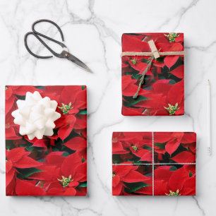 Red Poinsettia Holiday Wrapping Paper Sheet