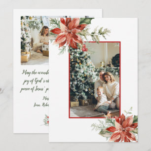 Red Poinsettia Holly 2 Photo Christmas Announcement