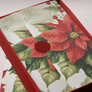 Red Poinsettia Holly Berry Festive Christmas Tissue Paper