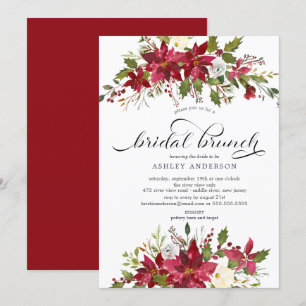 Red Poinsettia Holly Bridal Shower Brunch Invitation