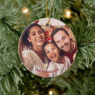Red Poinsettia Holly Christmas Holiday Photo Ceramic Tree Decoration