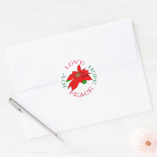 Red Poinsettia Hope Holiday Classic Round Sticker
