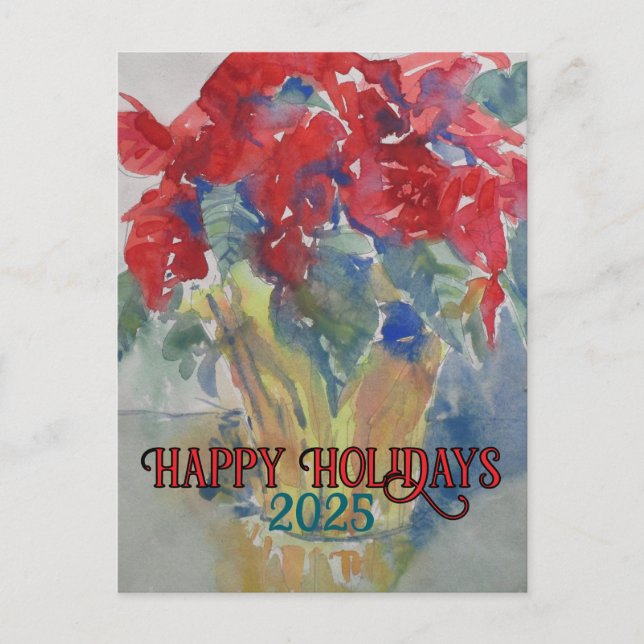 Red Poinsettia Impression #190324 Holiday Postcard (Front)