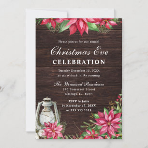 Red Poinsettia & Lantern Winter Christmas Eve Invitation