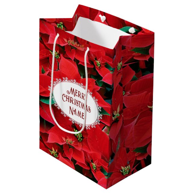 Red Poinsettia Merry Christmas  Medium Gift Bag (Front Angled)