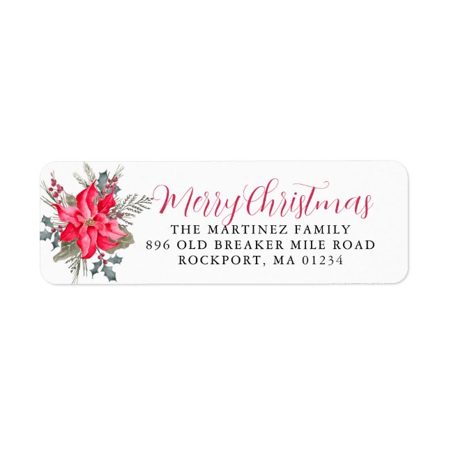 Red Poinsettia Merry Christmas Return Address (Front)