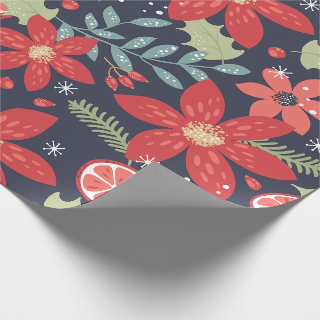 Red Poinsettia MERRY CHRISTMAS WRAPPING PAPER (Corner)