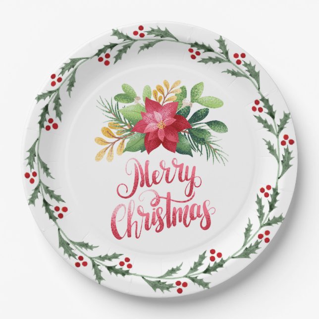Red Poinsettia Paper Plate (Front)