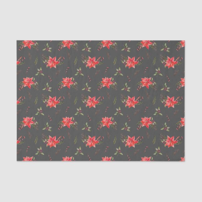 Red Poinsettia Pattern Christmas Tissue Paper (Front)