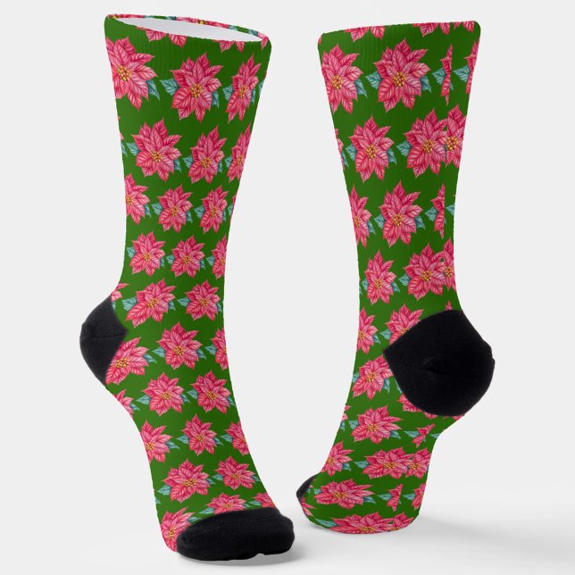 Red Poinsettia Pattern Socks (Creator Uploaded)